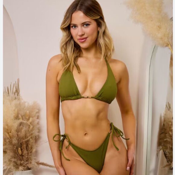 Victoria's Secret Other - Victoria's Secret Olive Green Triangle Bikini with wood tassels